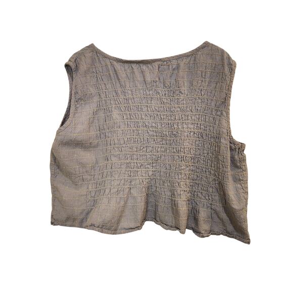 Victoria Jones Blue Embroidered Floral Sleeveless Smocked Cropped Tank Top 3X - Picture 2 of 4